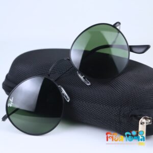 Classic Round Black Metal Sunglass – Dark Green Lens (RB3447)